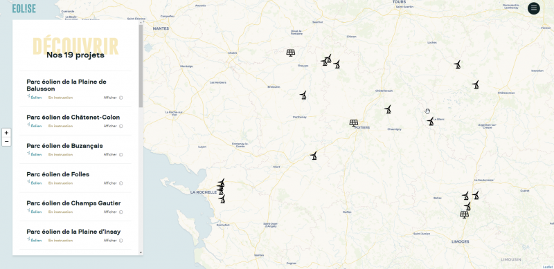 La carte interactive des projets d'Eolise